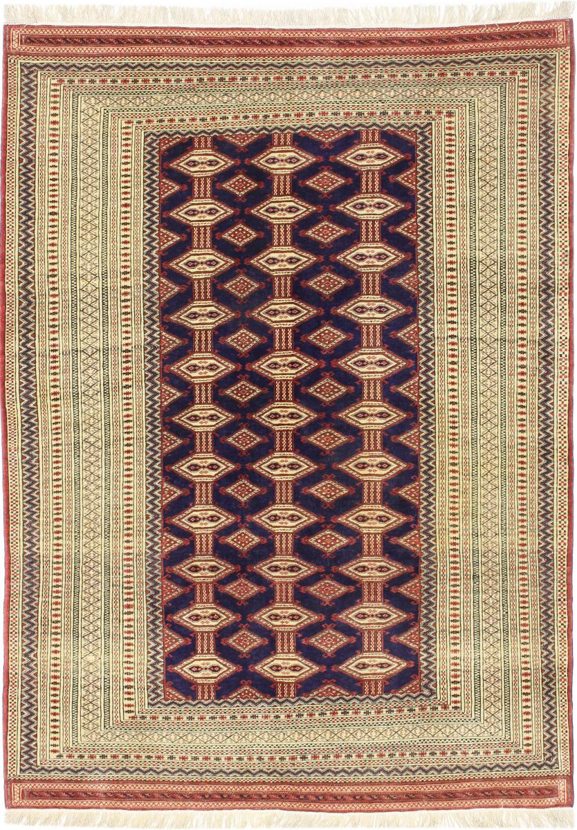 Tapis persan Turkaman Ancien Chaîne de Soie 169x124 169x124, Tapis persan Noué à la main