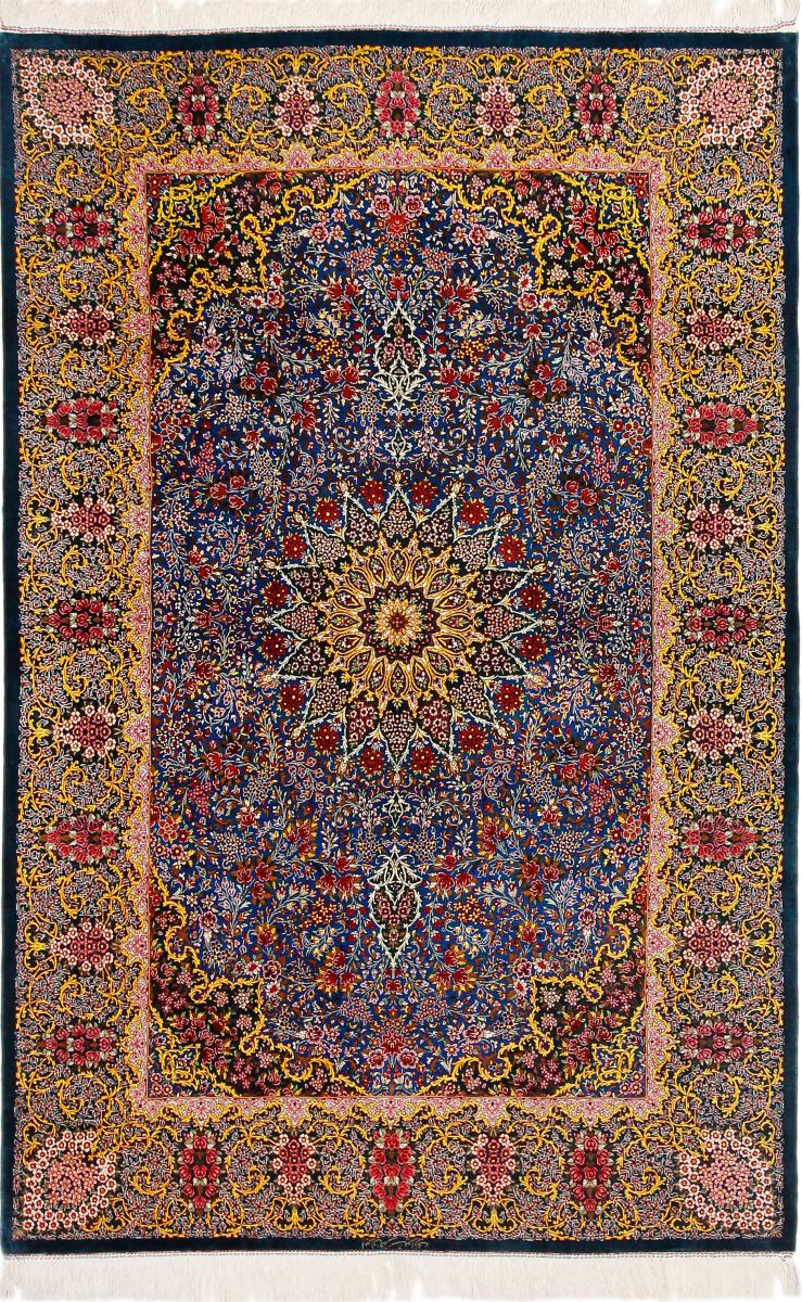 Persian Rug Qum Silk Schirazi 6'6"x4'6" 6'6"x4'6", Persian Rug Knotted by hand