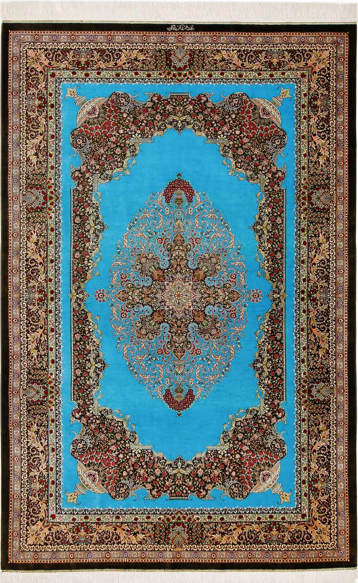 Persian Rug Qum Silk Talakub 6'6"x4'5" 6'6"x4'5", Persian Rug Knotted by hand