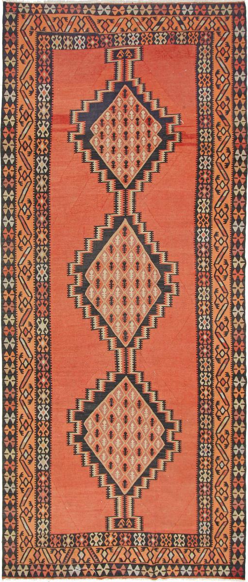 Persisk tæppe Kelim Fars Azerbaijan Antikke 433x155 433x155, Persisk tæppe Håndvævet