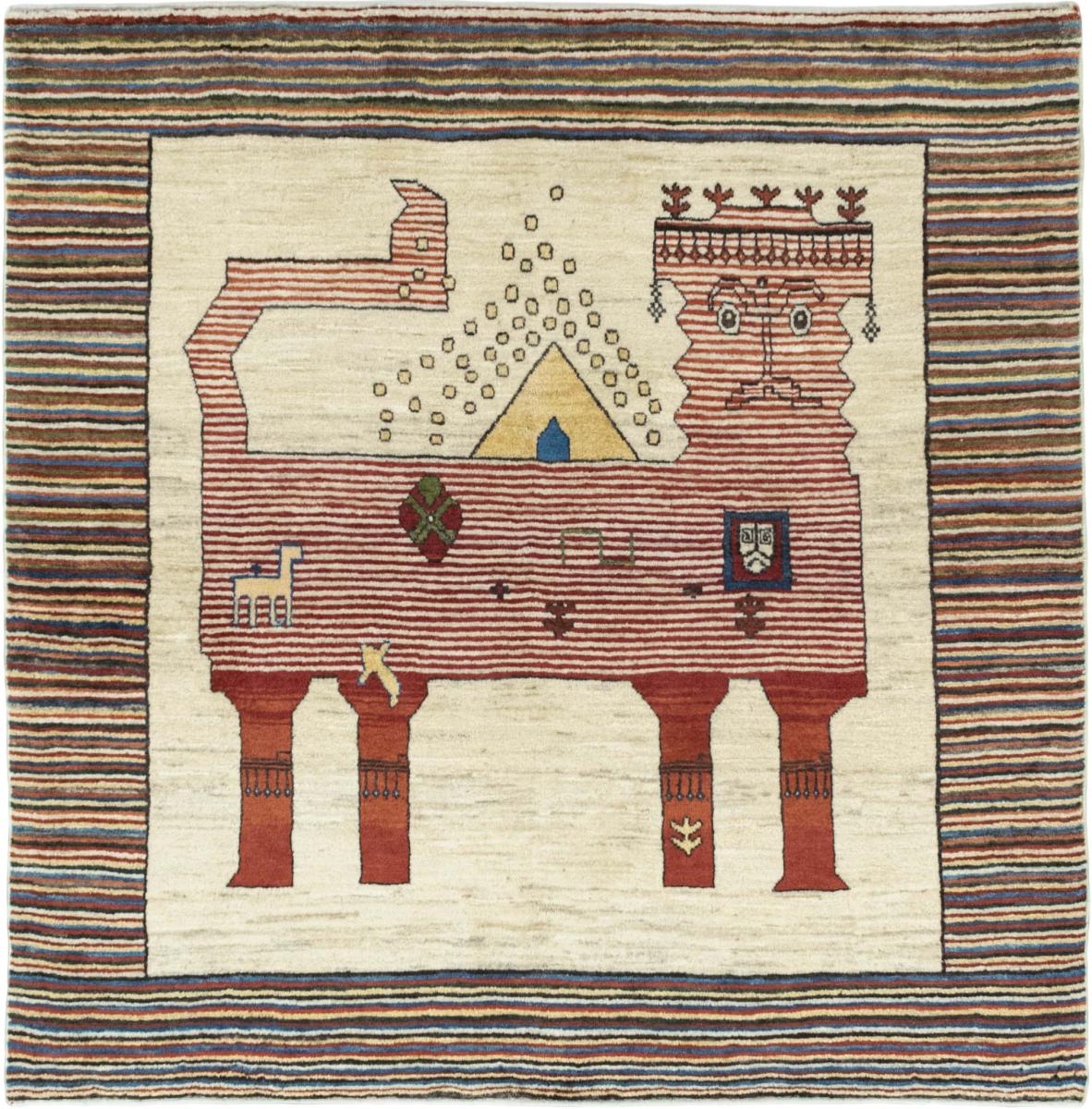 Perzisch tapijt Perzisch Gabbeh Ghashghai 5'2"x5'1" 5'2"x5'1", Perzisch tapijt Handgeknoopte