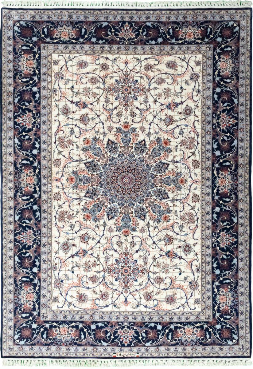 Tapete persa Isfahan Fio de Seda 7'6"x5'5" 7'6"x5'5", Tapete persa Atado à mão