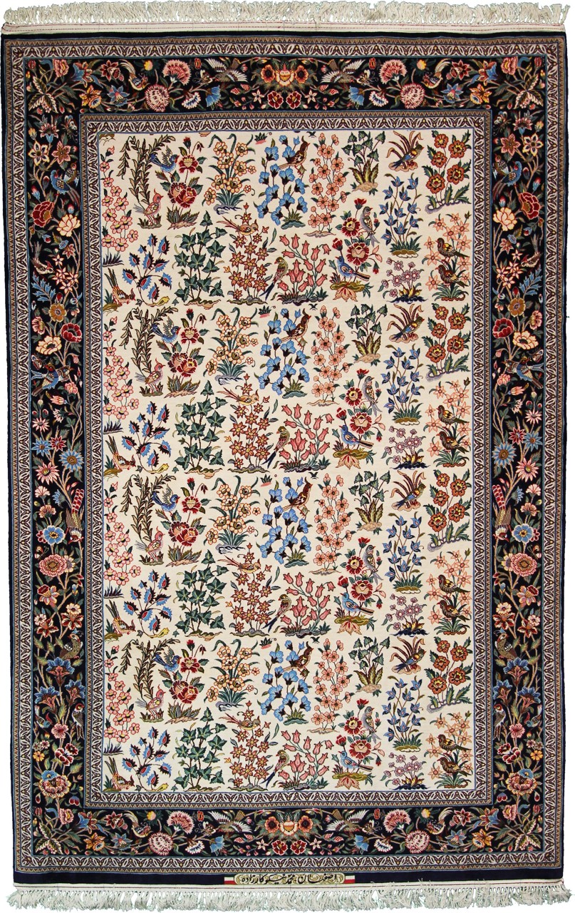 Tappeto persiano Isfahan Ordito in Seta 7'3"x4'9" 7'3"x4'9", Tappeto persiano Annodato a mano