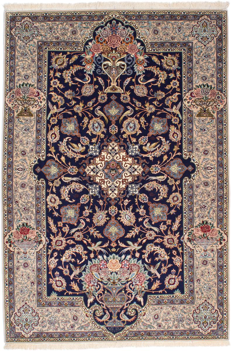 Tapete persa Isfahan Fio de Seda 7'9"x5'3" 7'9"x5'3", Tapete persa Atado à mão