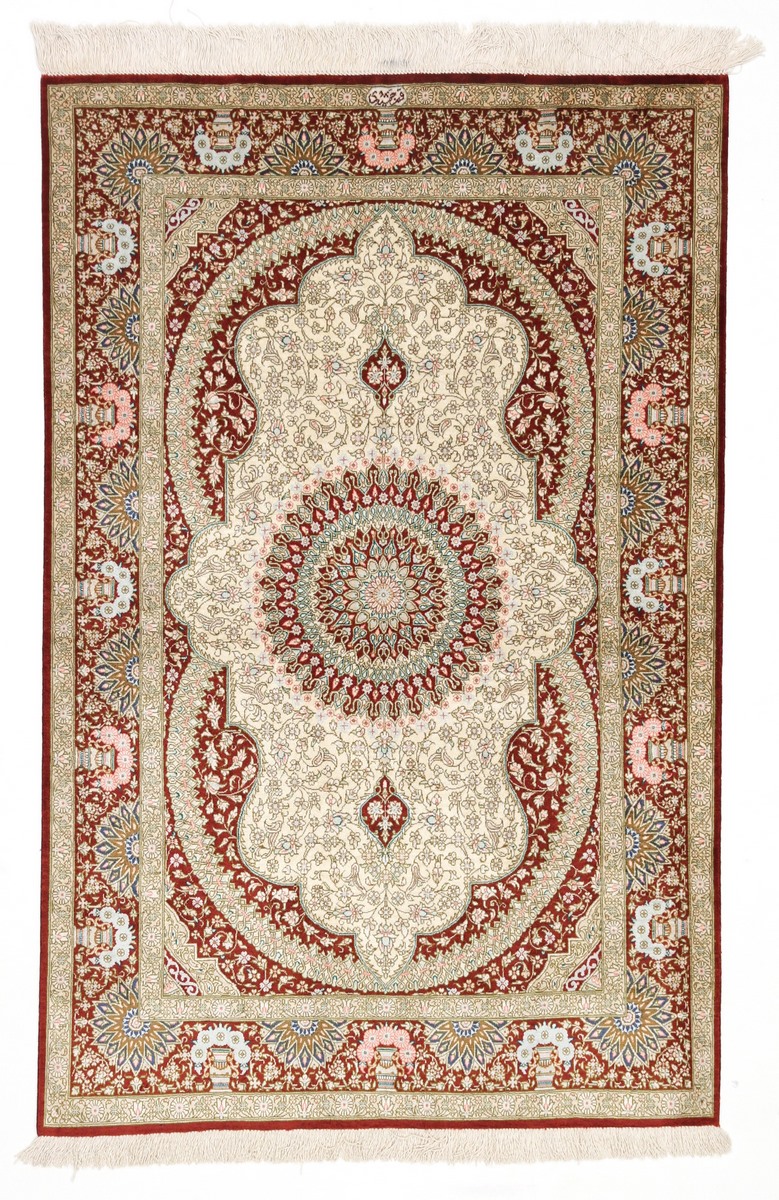 【人気SALEセール】ペルシャ絨毯 コム GHOM シルク 手織り 手作業 織り子 イラン製 ラグ マット 絨毯 カーペット 中古 カーペット一般