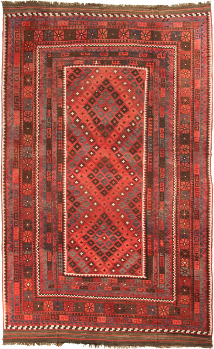 オリエンタルキリム アフガン アンティークカーペット388x241 赤 (アフガニスタン、ウール、手織り)