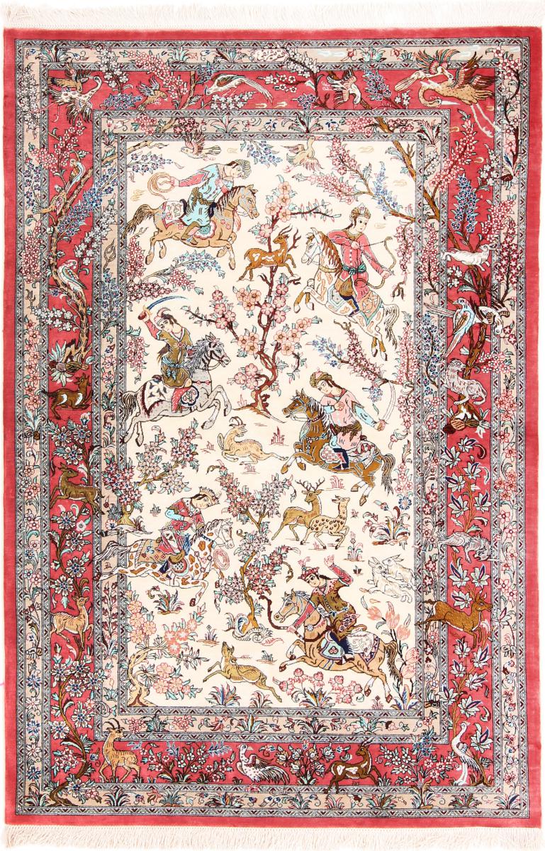 Persian Rug Qum Silk 4'11"x3'5" 4'11"x3'5", Persian Rug Knotted by hand