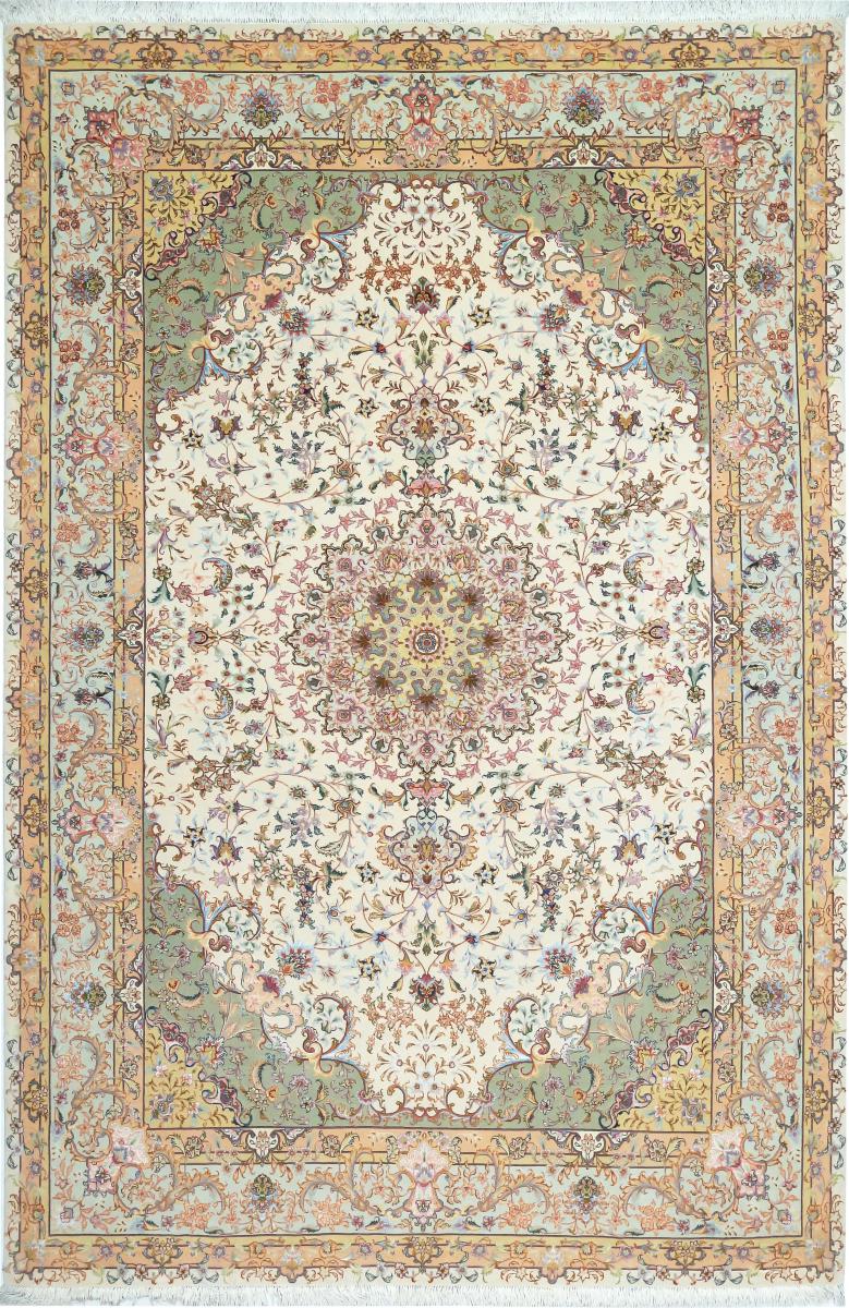  ペルシャ絨毯 タブリーズ 絹の縦糸 10'1"x6'7" 10'1"x6'7",  ペルシャ絨毯 手織り