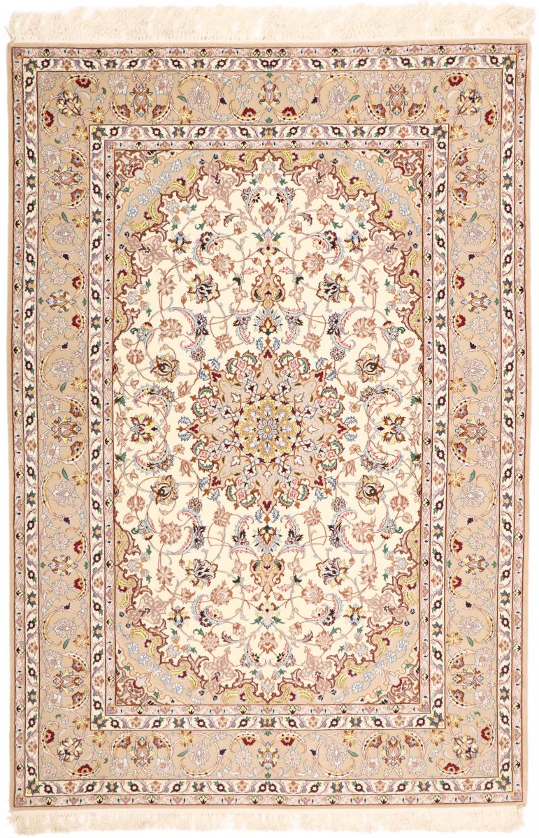 Tapete persa Isfahan Fio de Seda 7'7"x5'2" 7'7"x5'2", Tapete persa Atado à mão