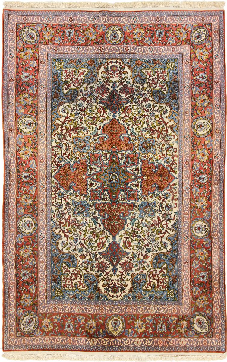 Persian Rug Isfahan Old Silk Warp 7'8"x5'0" 7'8"x5'0", Persian Rug Knotted by hand