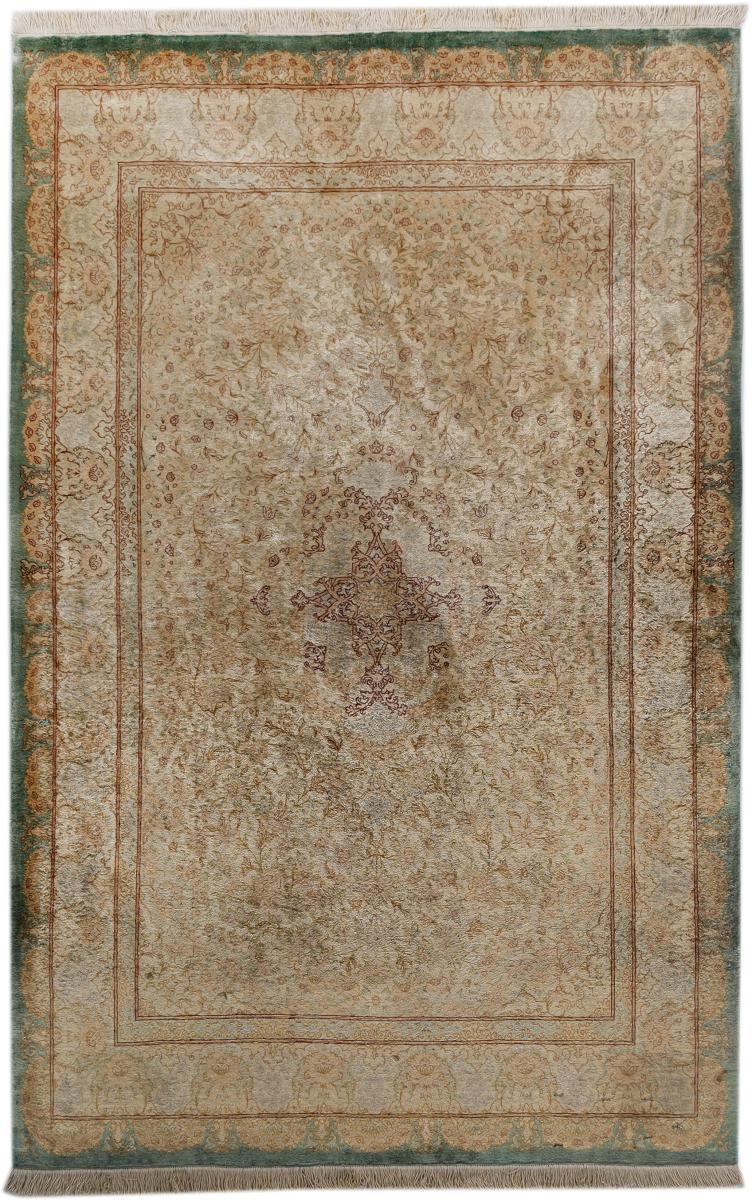 Persian Rug Qum Silk 5'1"x3'3" 5'1"x3'3", Persian Rug Knotted by hand