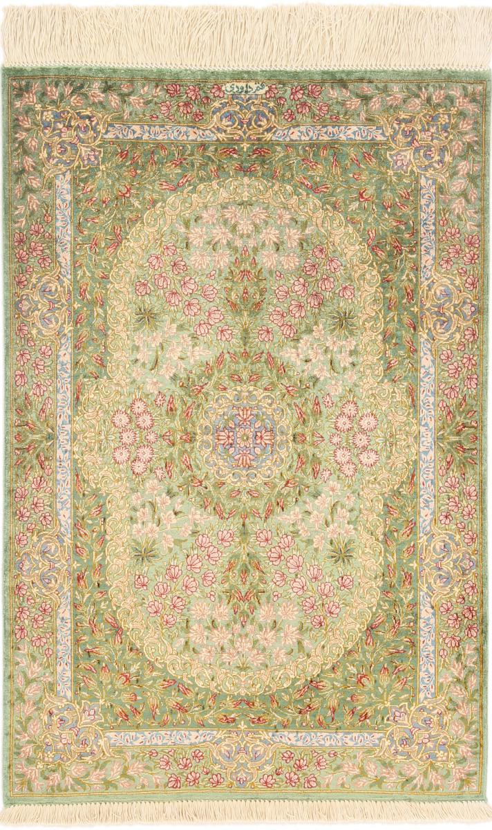 Perzisch tapijt Qum Zijde 91x59 91x59, Perzisch tapijt Handgeknoopte