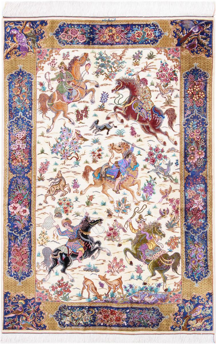  ペルシャ絨毯 クム シルク 署名済み 148x98 148x98,  ペルシャ絨毯 手織り
