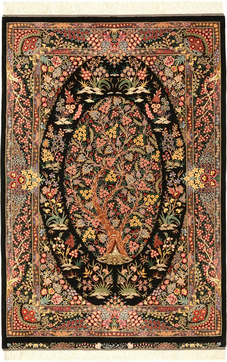  ペルシャ絨毯 クム シルク 署名済み 151x101 151x101,  ペルシャ絨毯 手織り