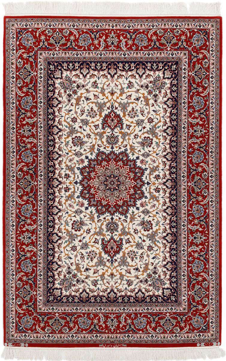 Tapis persan Ispahan Davari Chaîne de Soie 197x132 197x132, Tapis persan Noué à la main