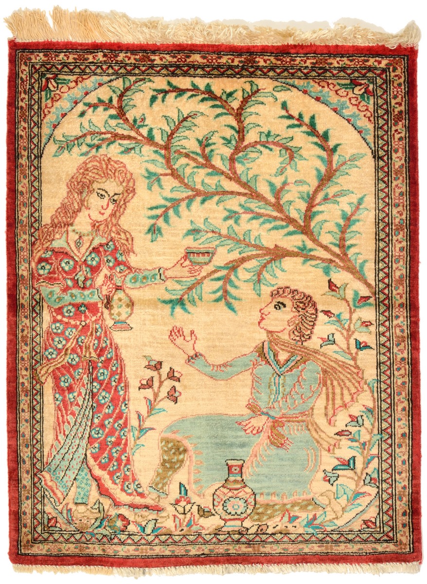  ペルシャ絨毯 クム シルク 1'11"x1'6" 1'11"x1'6",  ペルシャ絨毯 手織り