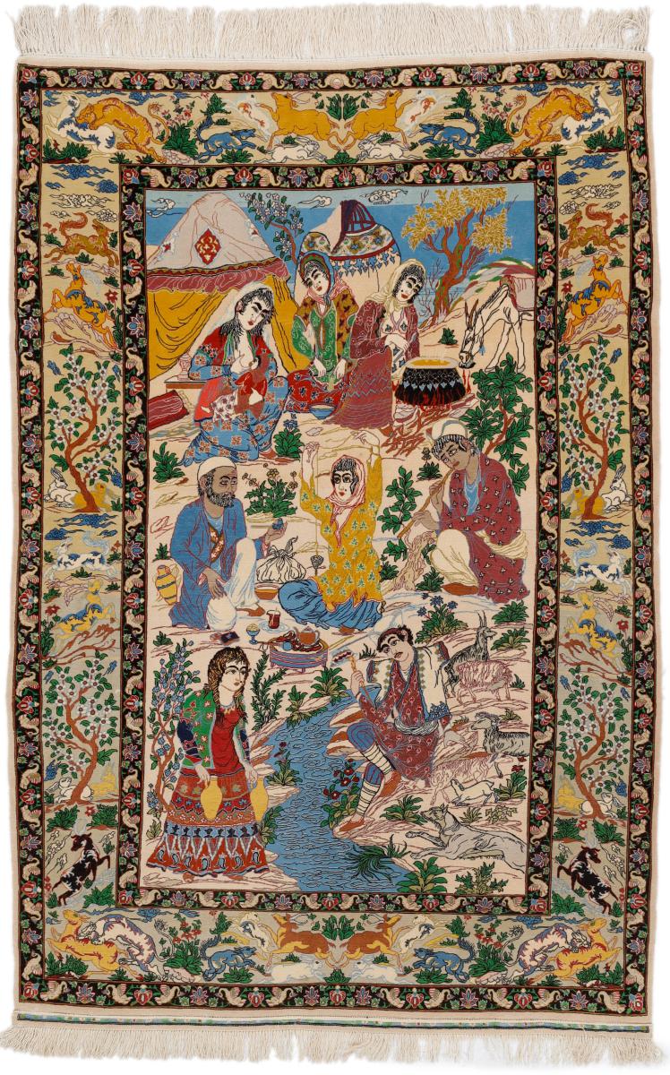 Persian Rug Isfahan Silk Warp 5'9"x3'11" 5'9"x3'11", Persian Rug Knotted by hand