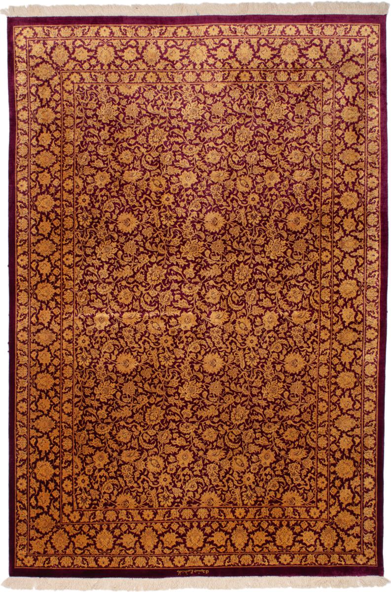 Περσικό χαλί Ghom μετάξι 6'4"x4'5" 6'4"x4'5", Περσικό χαλί Οι κόμποι έγιναν με το χέρι