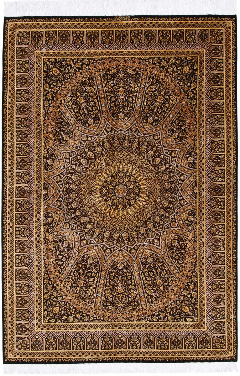 Persian Rug Qum Silk 6'6"x4'6" 6'6"x4'6", Persian Rug Knotted by hand