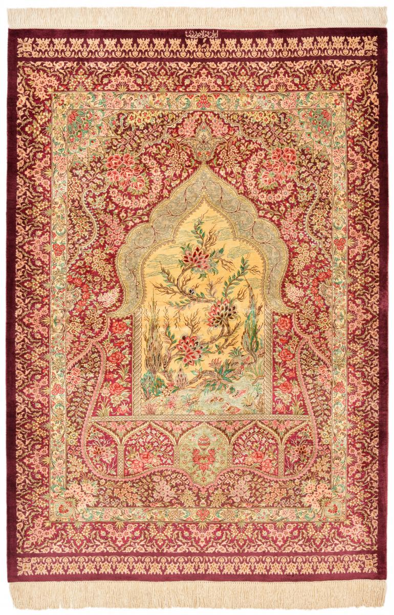 Perzsa szőnyeg Ghom Selyem 4'9"x3'3" 4'9"x3'3", Perzsa szőnyeg Kézzel csomózva