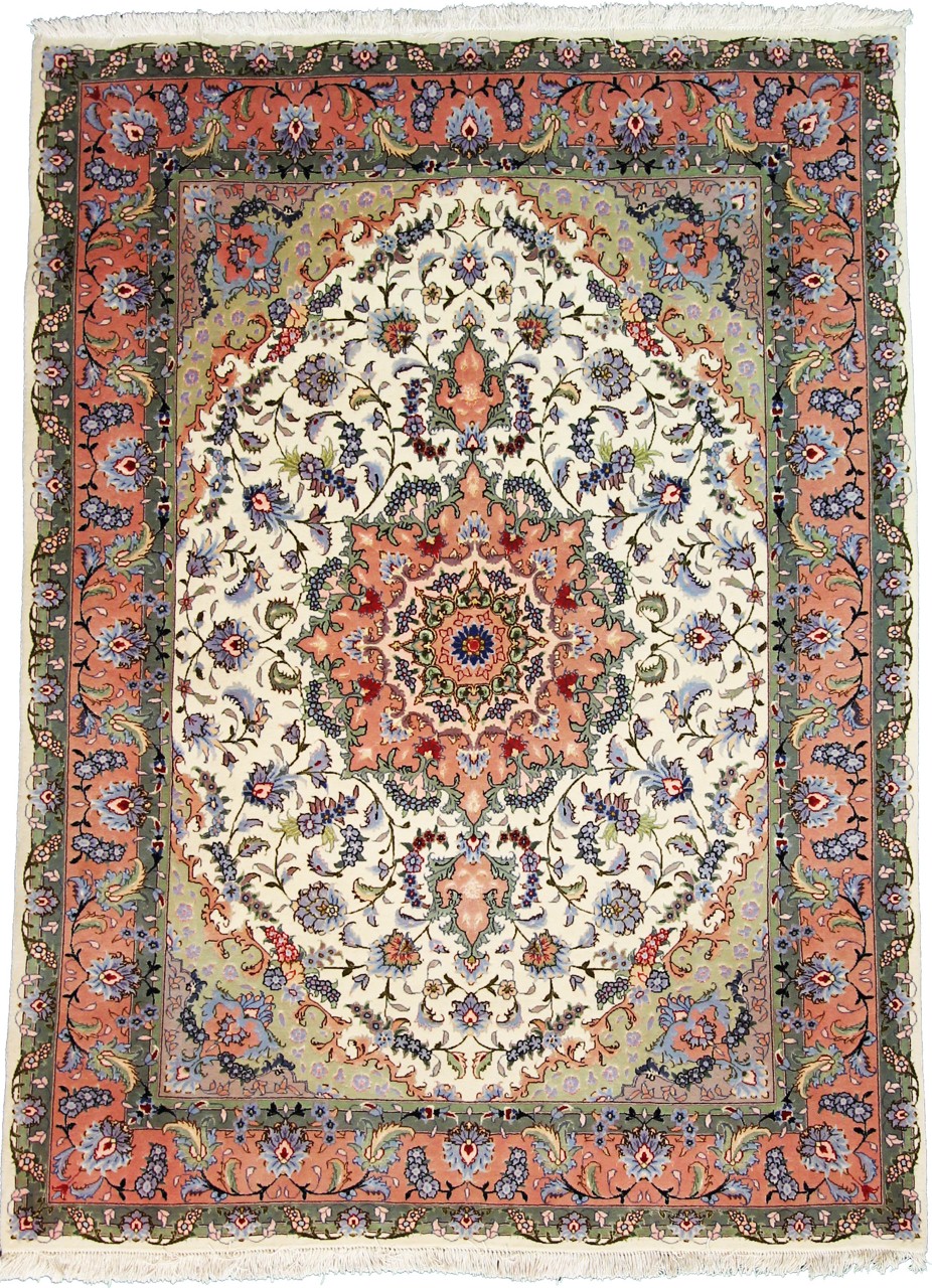 Persisk matta Tabriz 60Raj Silkesvarp 203x150 203x150, Persisk matta Knuten för hand