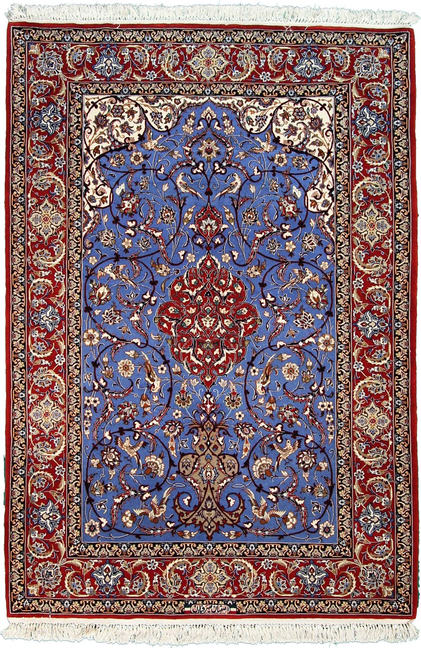  ペルシャ絨毯 イスファハン 絹の縦糸 165x115 165x115,  ペルシャ絨毯 手織り