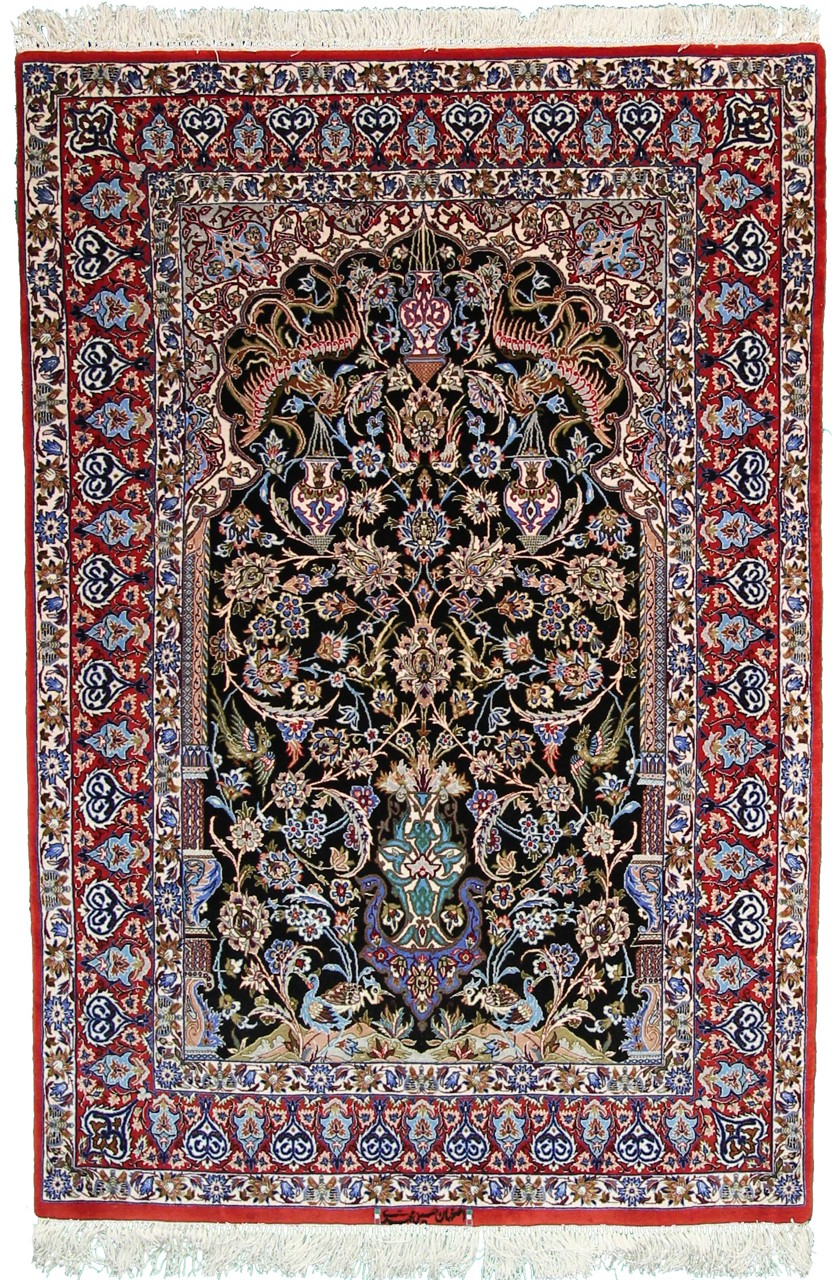 Persian Rug Isfahan Silk Warp 5'6"x3'8" 5'6"x3'8", Persian Rug Knotted by hand