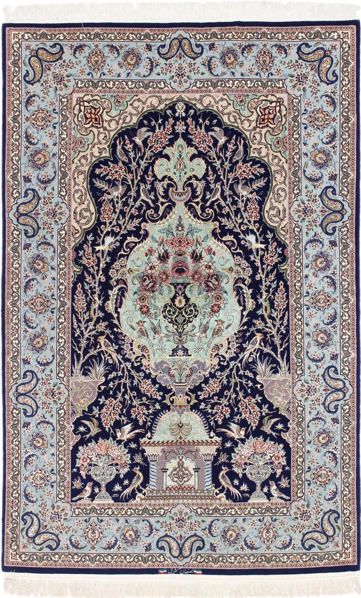 Persian Rug Isfahan Silk Warp 7'4"x4'9" 7'4"x4'9", Persian Rug Knotted by hand