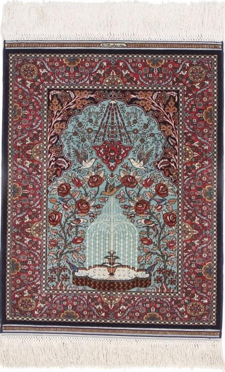  Hereke Silk 2'0"x1'6" 2'0"x1'6", Persian Rug Knotted by hand