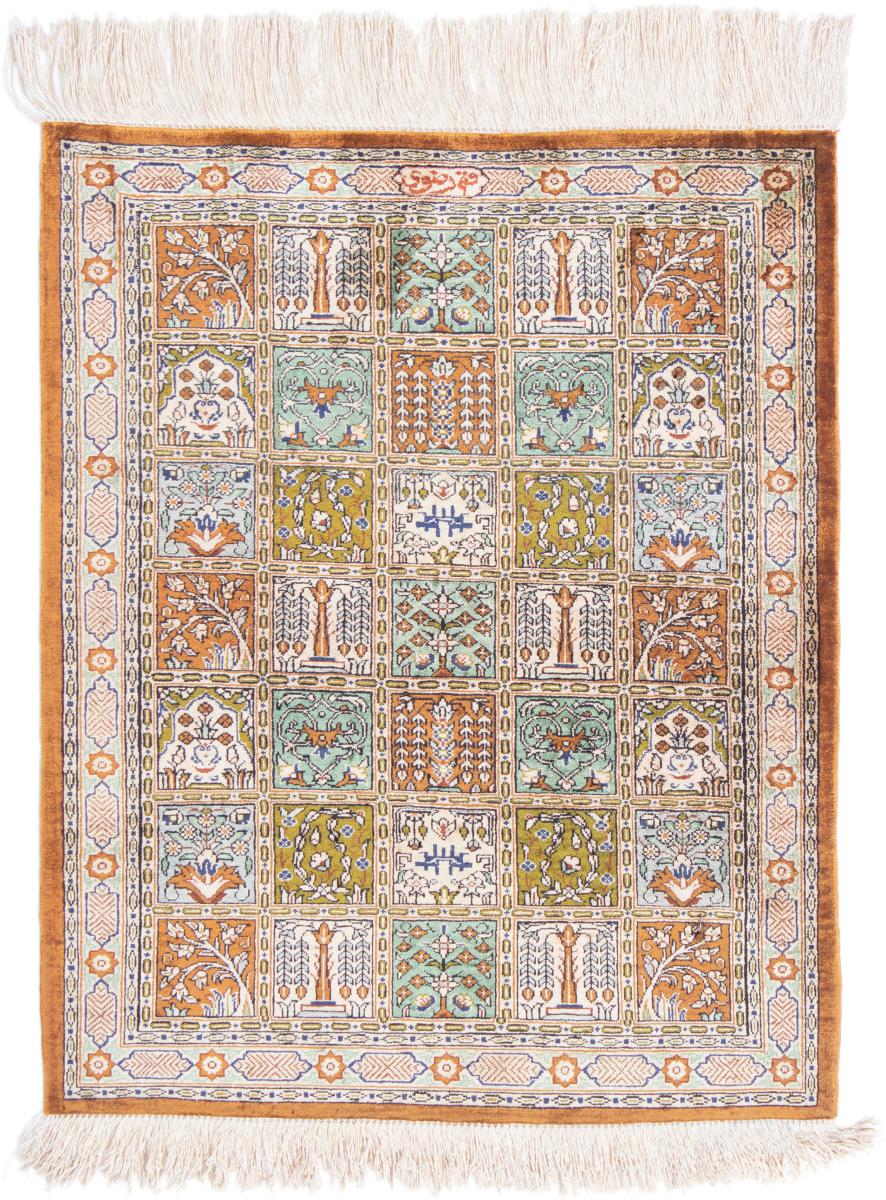 Persian Rug Qum Silk 2'4"x1'10" 2'4"x1'10", Persian Rug Knotted by hand
