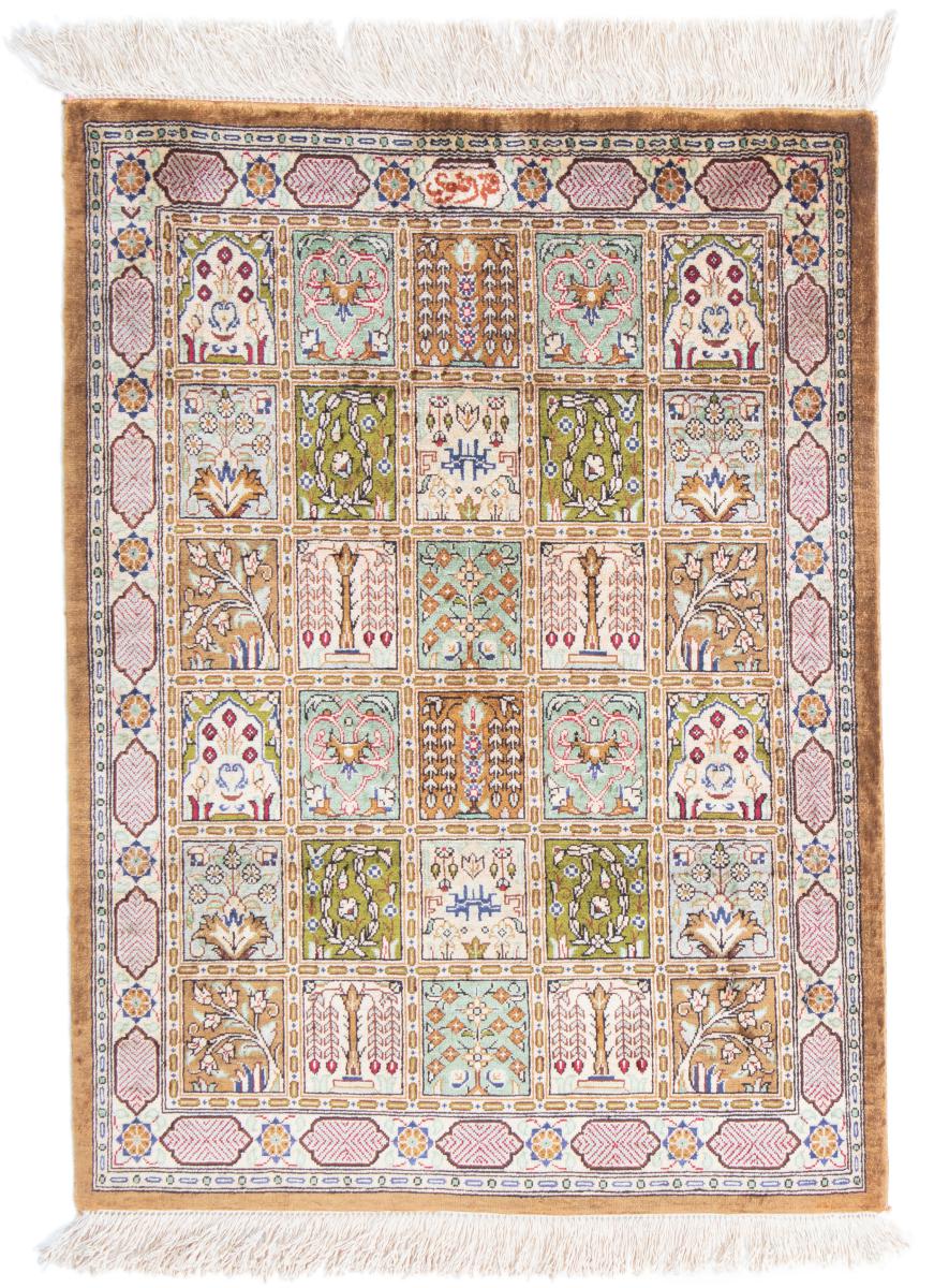  ペルシャ絨毯 クム シルク 2'5"x1'10" 2'5"x1'10",  ペルシャ絨毯 手織り