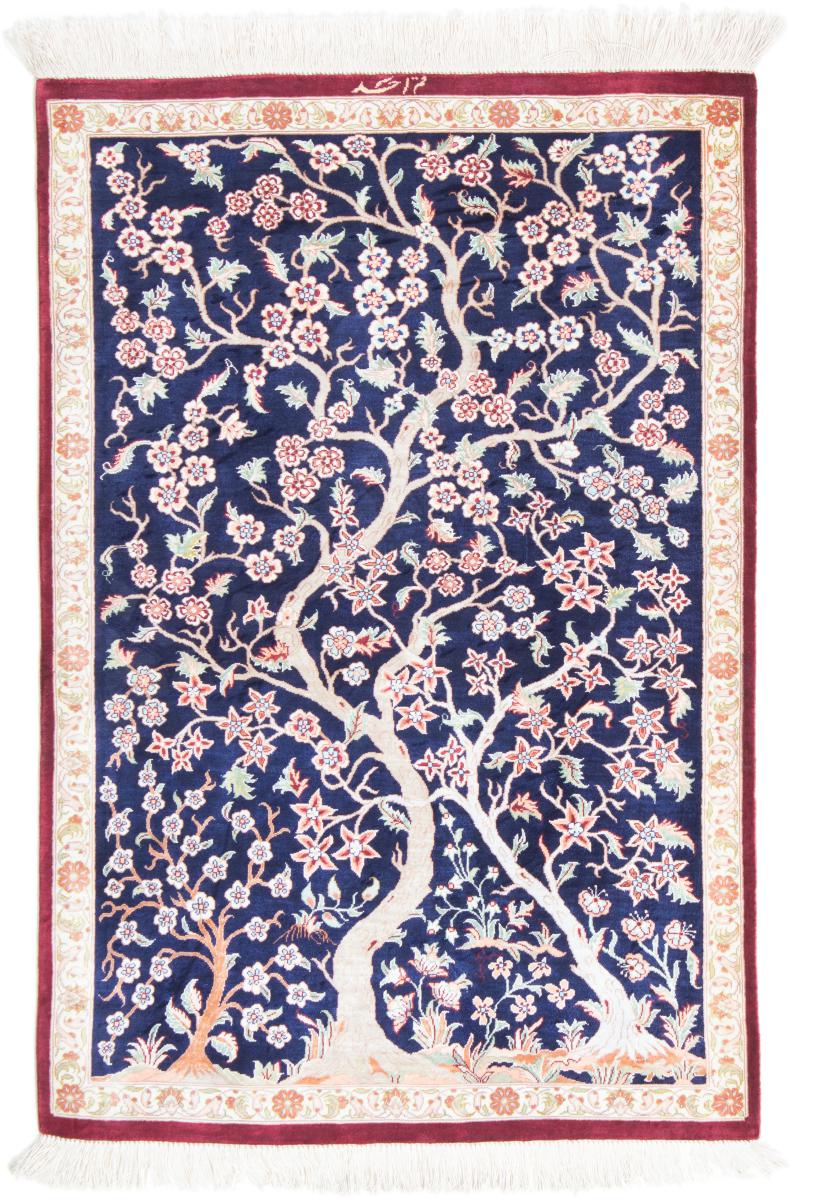 Persian Rug Qum Silk 2'10"x1'11" 2'10"x1'11", Persian Rug Knotted by hand