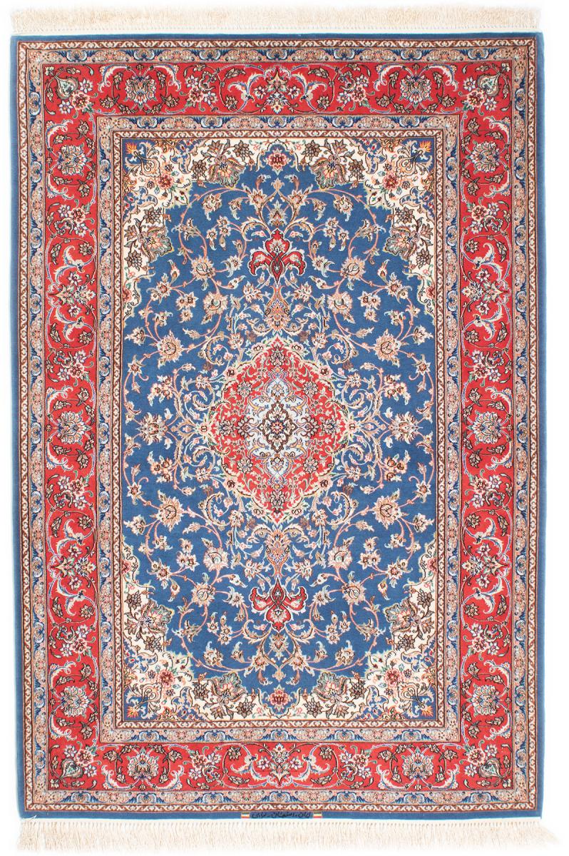Persian Rug Isfahan Silk Warp 6'6"x4'4" 6'6"x4'4", Persian Rug Knotted by hand
