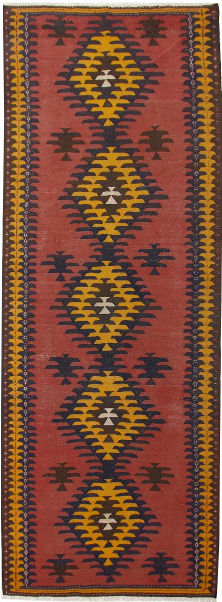 Tapis persan Kilim Fars Azerbaijan Antique 14'2"x5'1" 14'2"x5'1", Tapis persan Tissé à la main