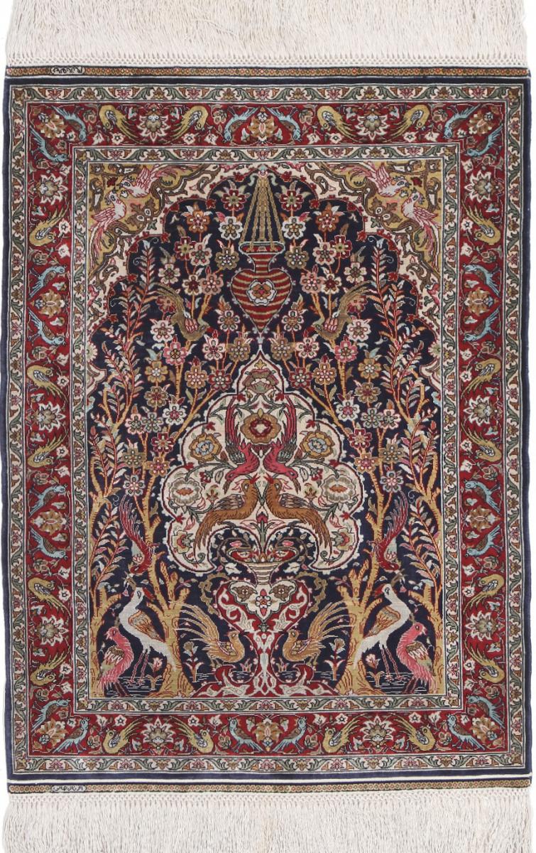  Hereke Silk 2'4"x1'8" 2'4"x1'8", Persian Rug Knotted by hand