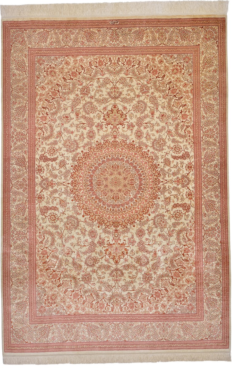 Persialainen matto Ghom Silkki 200x135 200x135, Persialainen matto Solmittu käsin