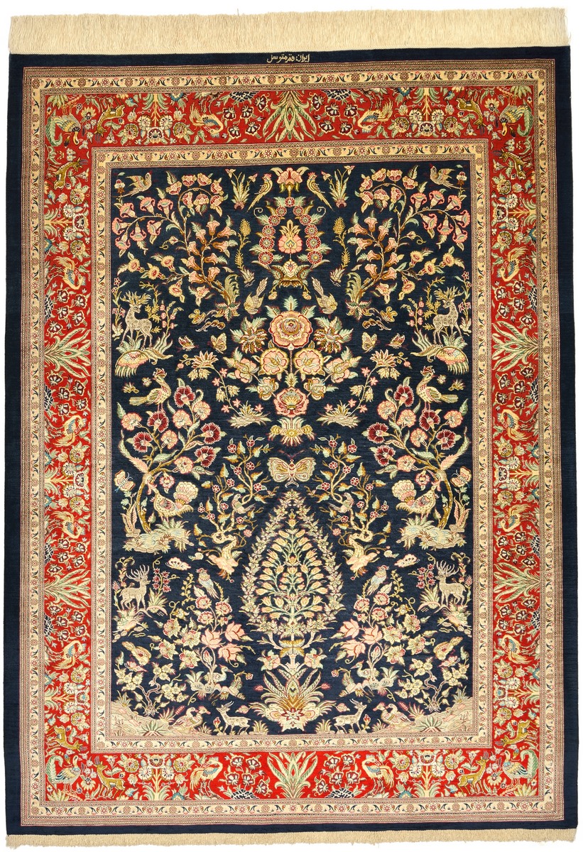Persian Rug Qum Silk 6'2"x4'6" 6'2"x4'6", Persian Rug Knotted by hand