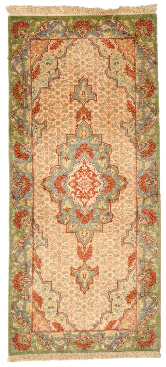 Perzisch tapijt Qum Zijde 97x44 97x44, Perzisch tapijt Handgeknoopte