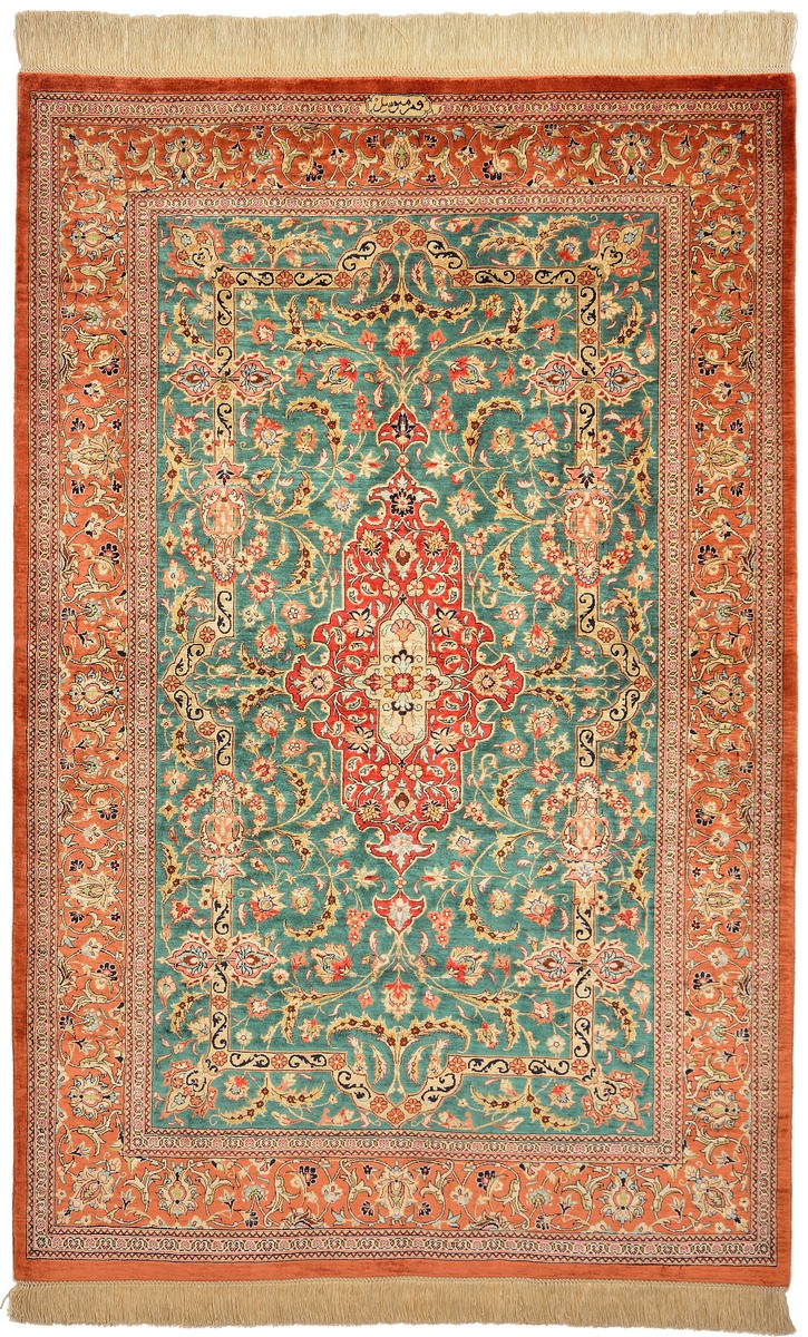 Persialainen matto Ghom Silkki 157x102 157x102, Persialainen matto Solmittu käsin