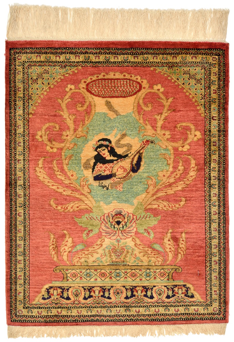  ペルシャ絨毯 クム シルク 73x58 73x58,  ペルシャ絨毯 手織り