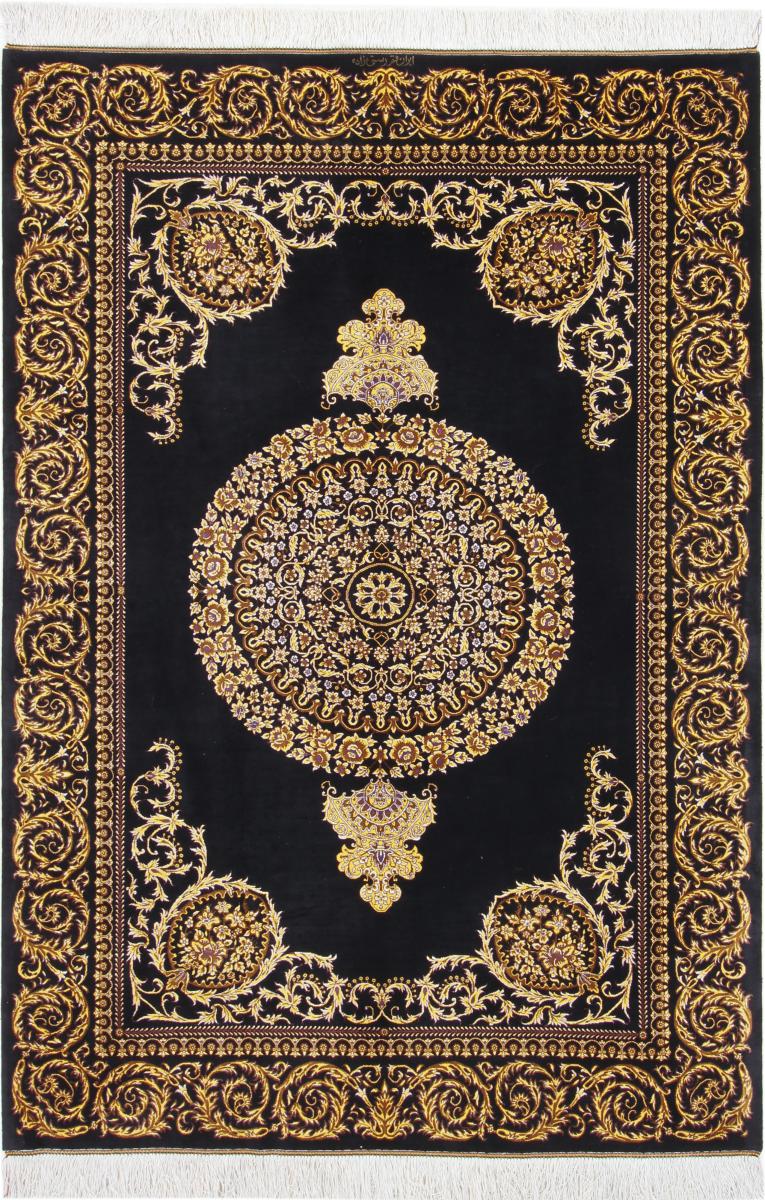 Persialainen matto Ghom Silkki Signed 197x135 197x135, Persialainen matto Solmittu käsin