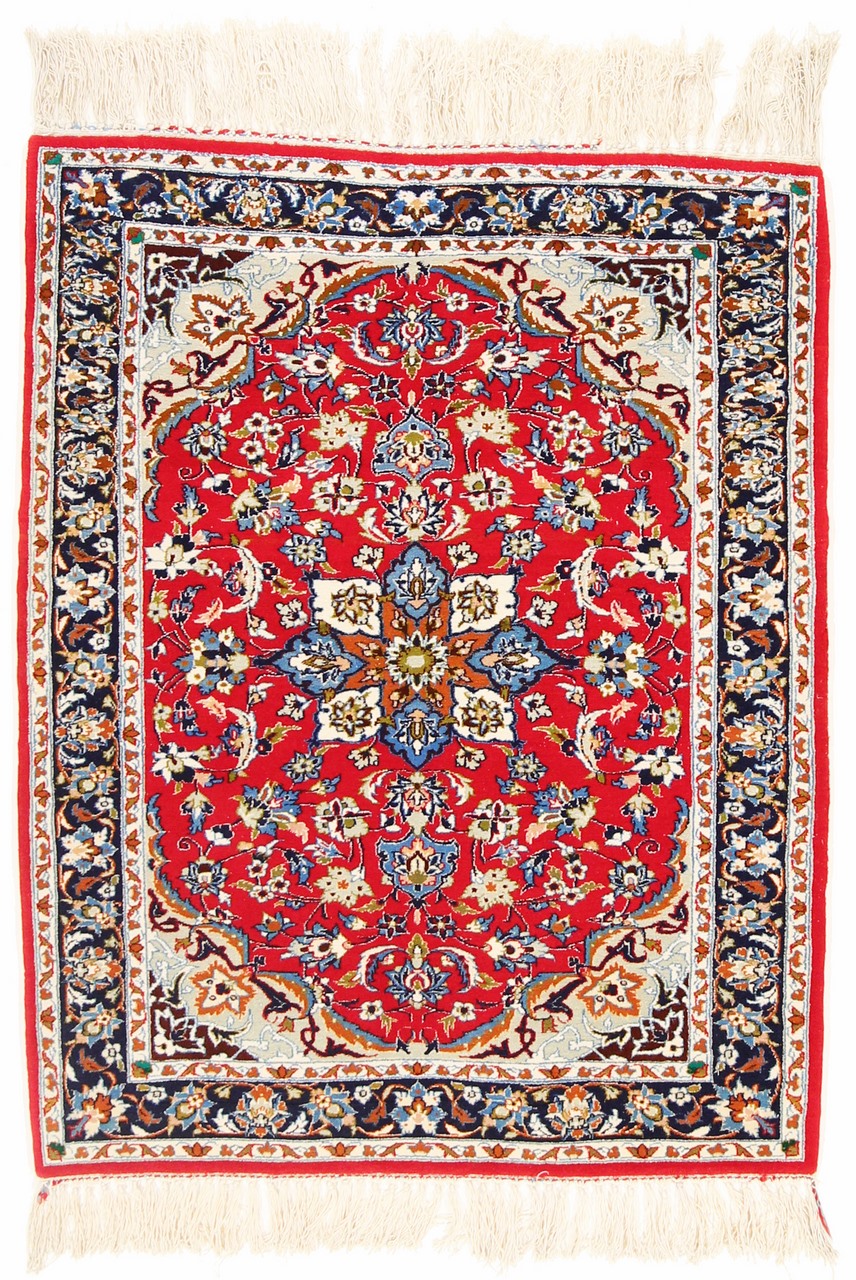 Perserteppich Isfahan Seidenkette 90x72 90x72, Perserteppich Handgeknüpft