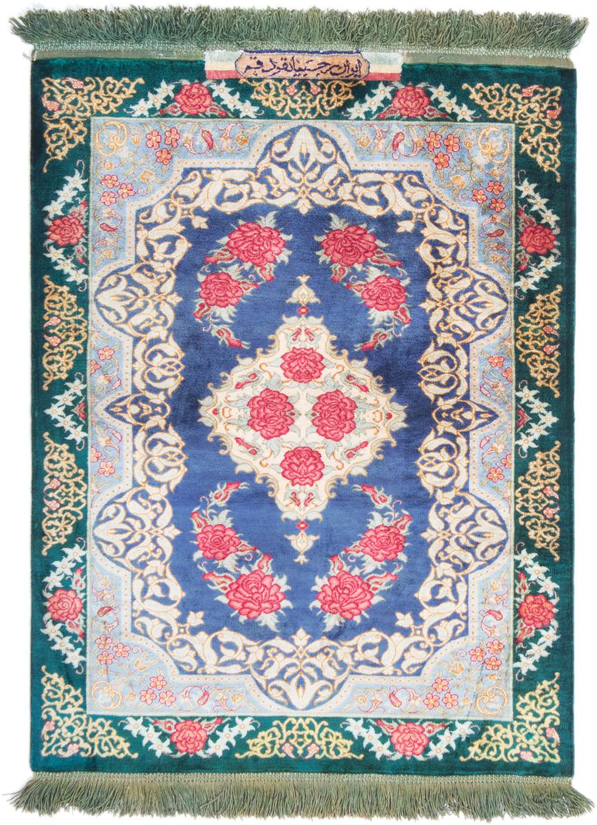  ペルシャ絨毯 クム シルク 2'7"x1'10" 2'7"x1'10",  ペルシャ絨毯 手織り