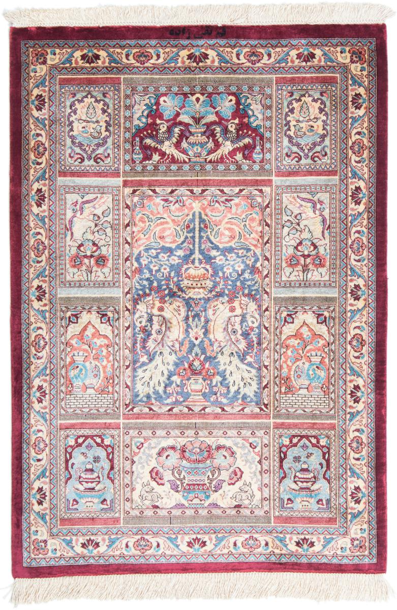 Perzisch tapijt Qum Zijde 91x59 91x59, Perzisch tapijt Handgeknoopte