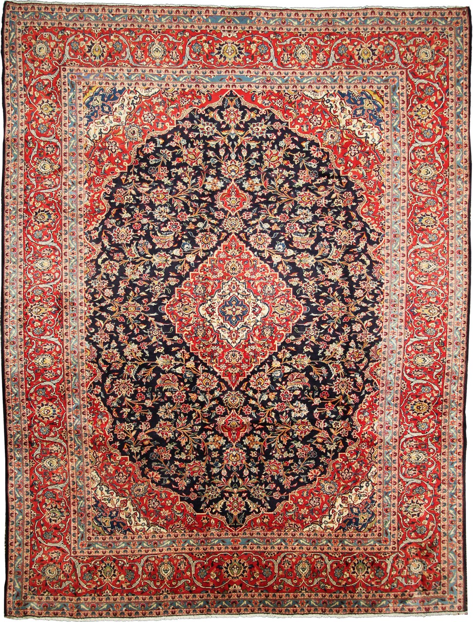 Persian Rug Keshan 12'4"x9'6" 12'4"x9'6", Persian Rug Knotted by hand