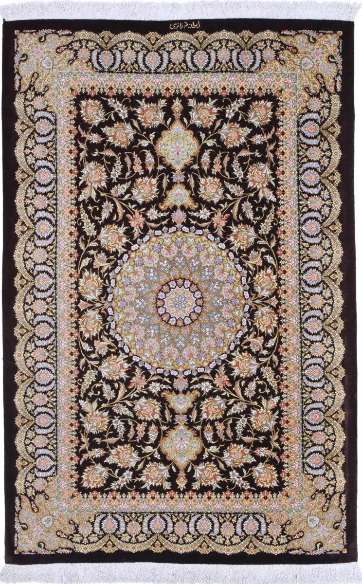 Persian Rug Qum Silk 5'0"x3'3" 5'0"x3'3", Persian Rug Knotted by hand