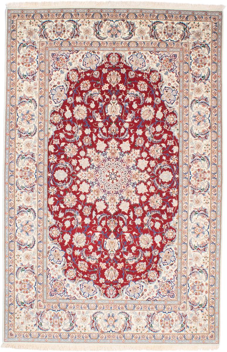 Persian Rug Isfahan Silk Warp 8'0"x5'2" 8'0"x5'2", Persian Rug Knotted by hand