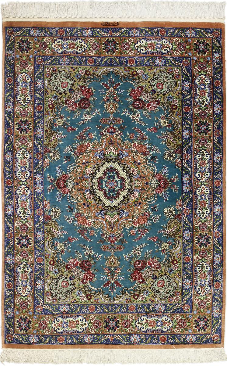 Persian Rug Qum Silk Signed 4'11"x3'5" 4'11"x3'5", Persian Rug Knotted by hand
