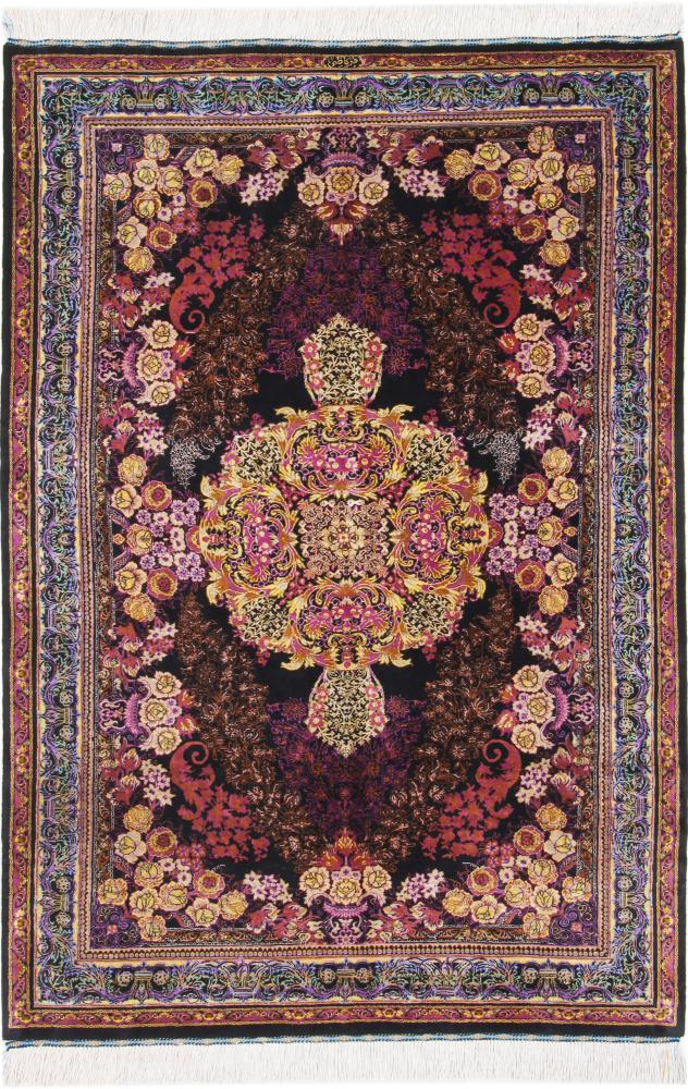 Persian Rug Qum Silk Signed 4'10"x3'4" 4'10"x3'4", Persian Rug Knotted by hand