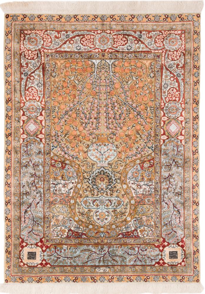  Hereke Gold Silk Warp 4'11"x3'6" 4'11"x3'6", Persian Rug Knotted by hand